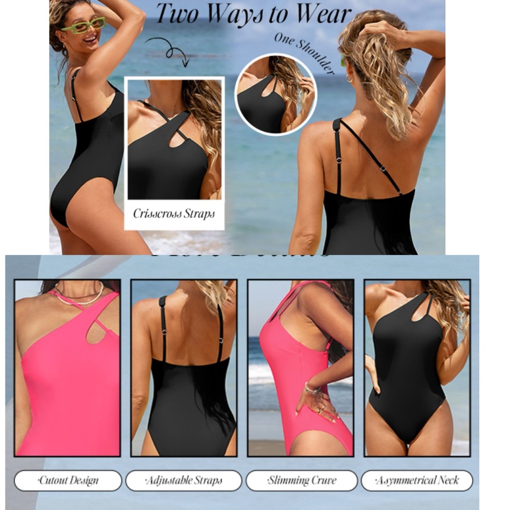 NWT Women's Asymmetrical Cutout One Piece Swimsuit SIZE XL - Picture 4 of 16
